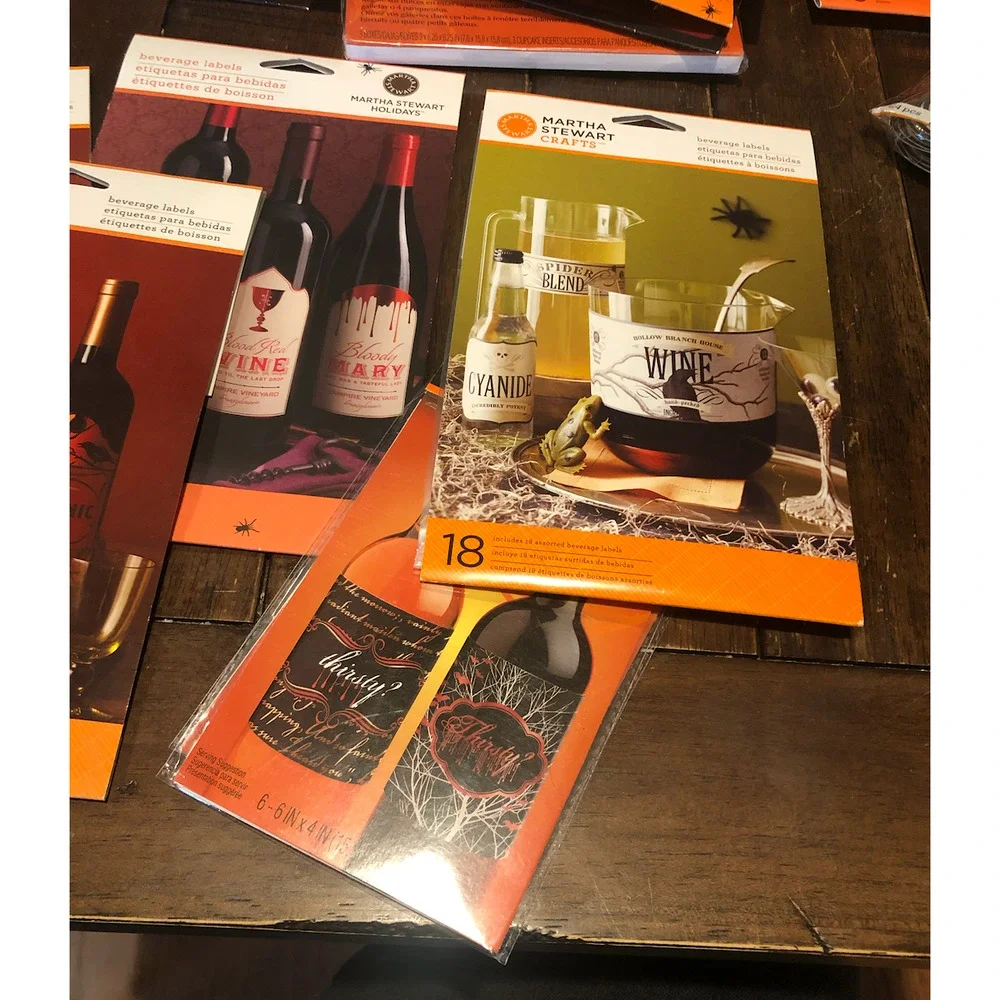 NWT MARTHA STEWART Holidays Halloween Party Wine Bottle Adhesive Decor 48 Labels